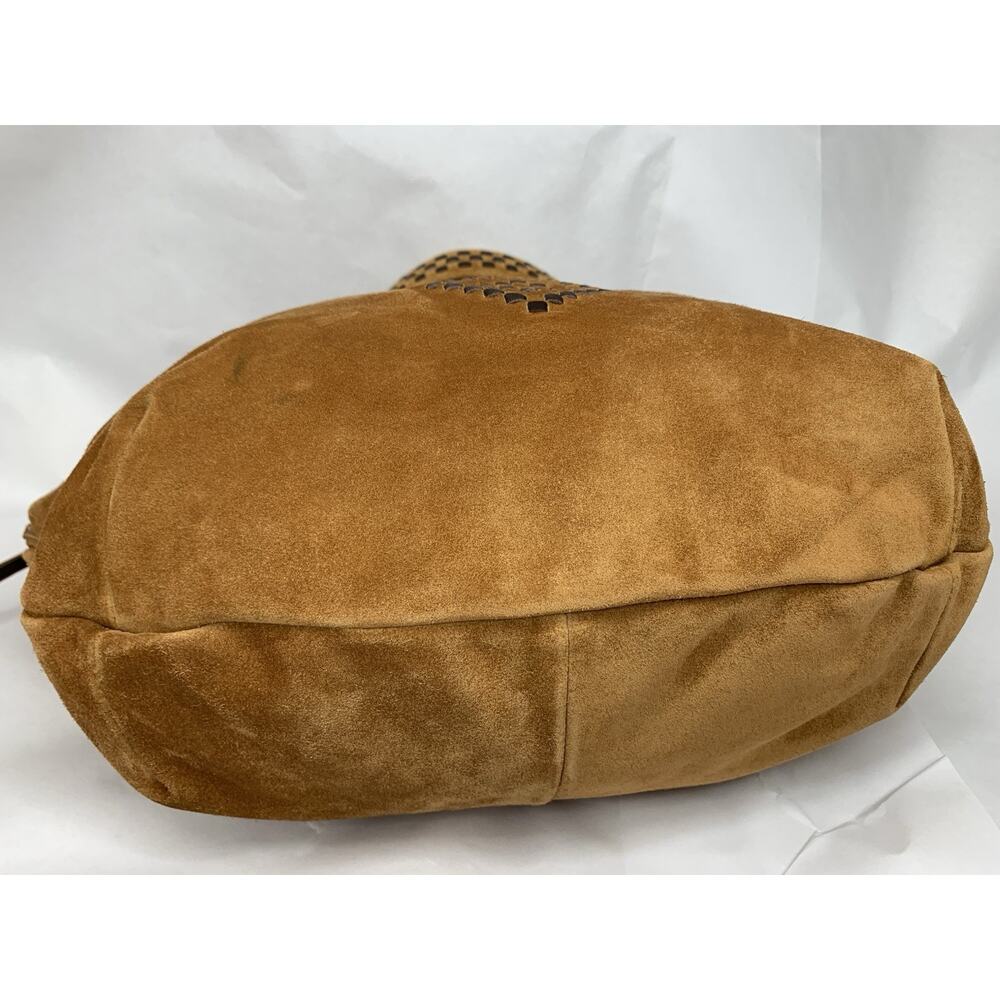 HOBO HARLEY BROWN SUEDE WHIP STITCH TRIM SHOULDER BAG PURSE EXCELLENT ! - Picture 15 of 16